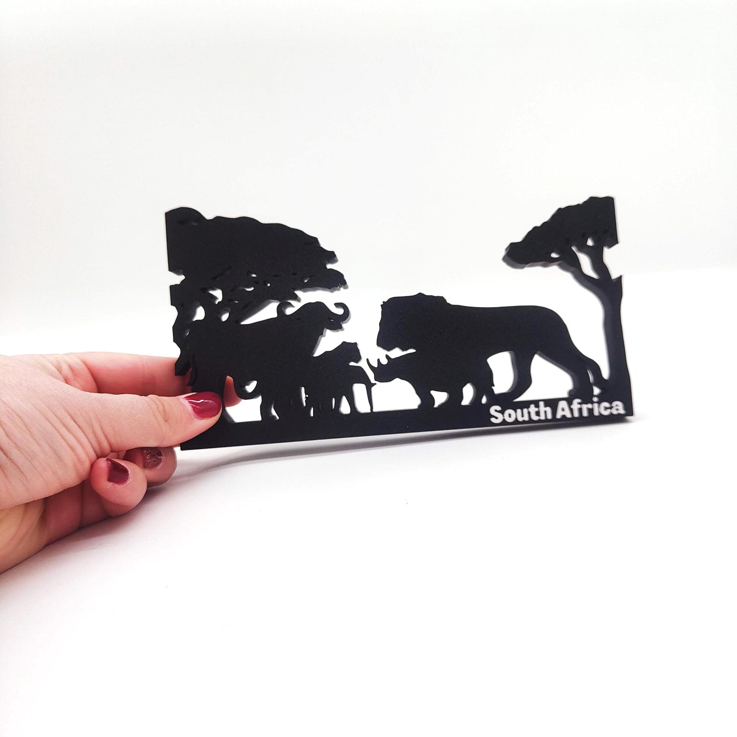 South Africa Big Five Safari Silhouette - African Wildlife Art Decoration Featuring Elephant, Rhino, Lion, and Acacia Trees