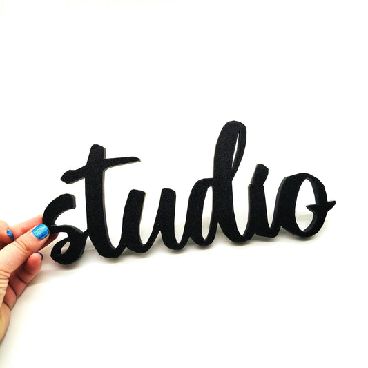 Studio Wall Sign - Studio Door Sign - Studio Room Decoration, Modern Cursive Script Lettering, Perfect for Home or Office Spaces