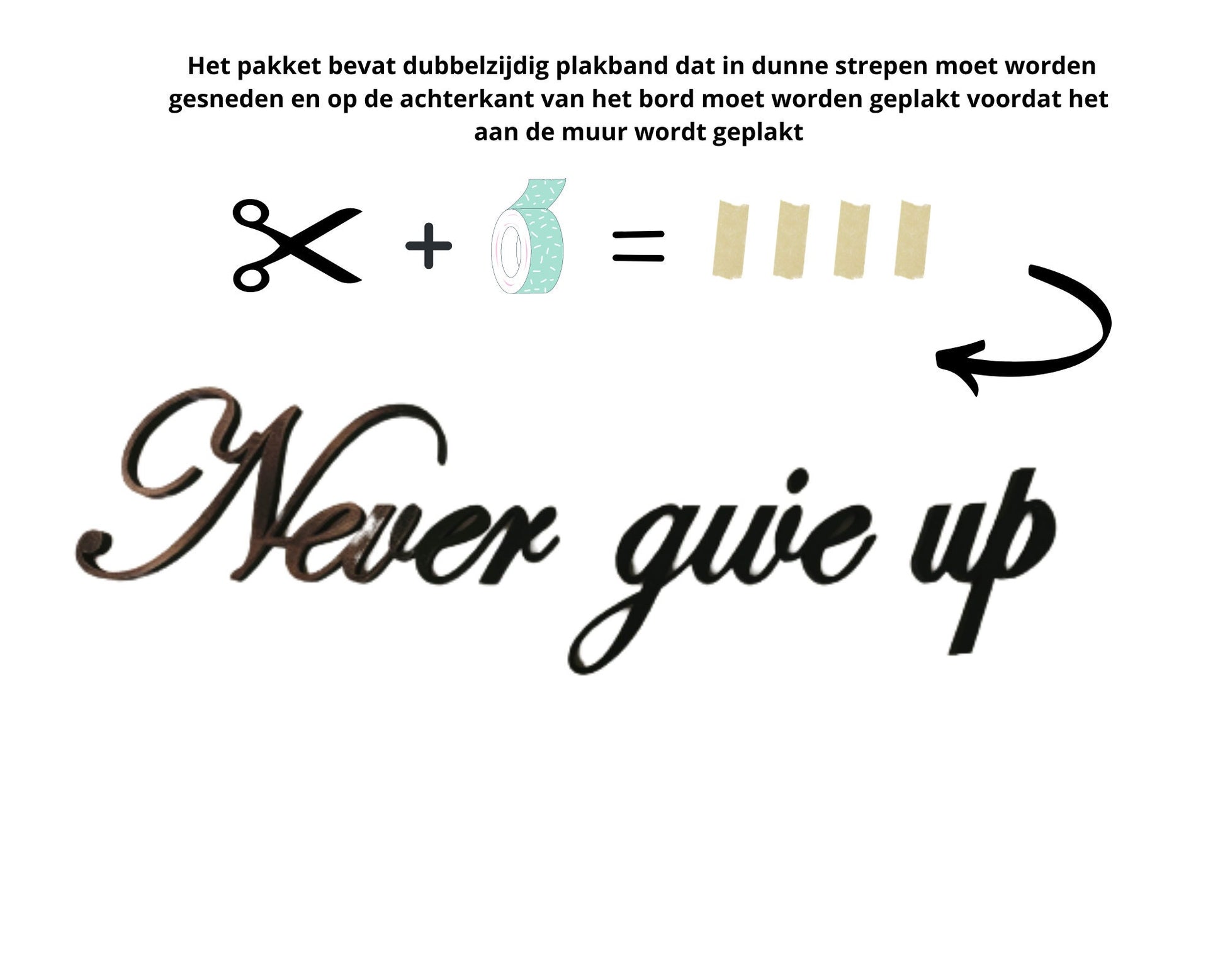 Never give up sign, wall plastic sign, motivational quote sign, sign home decor, 3D printed
