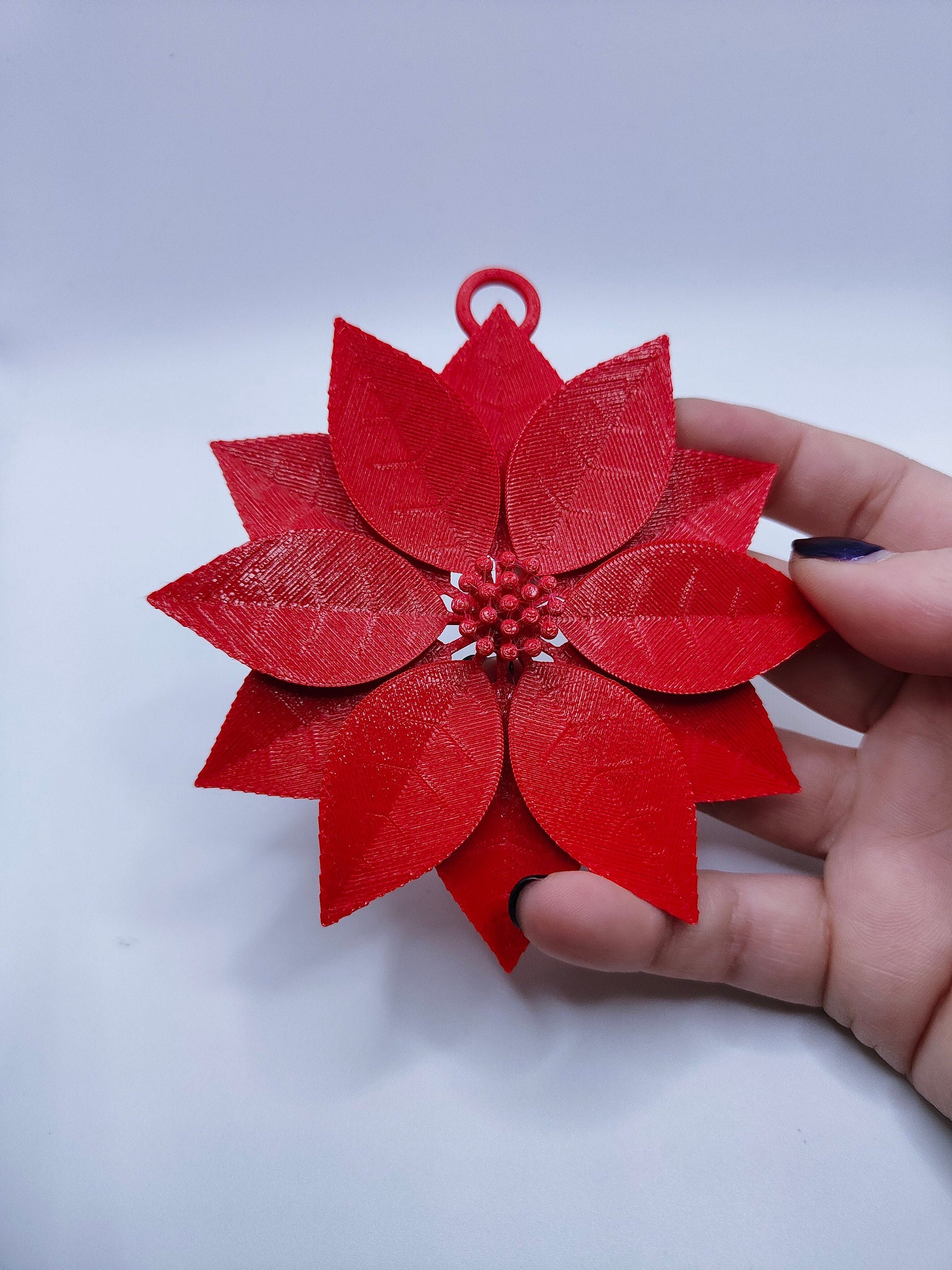 Red Poinsettia Christmas Ornament | Festive Floral Holiday Decor | Beautiful Winter Hanging Decoration for Christmas Tree