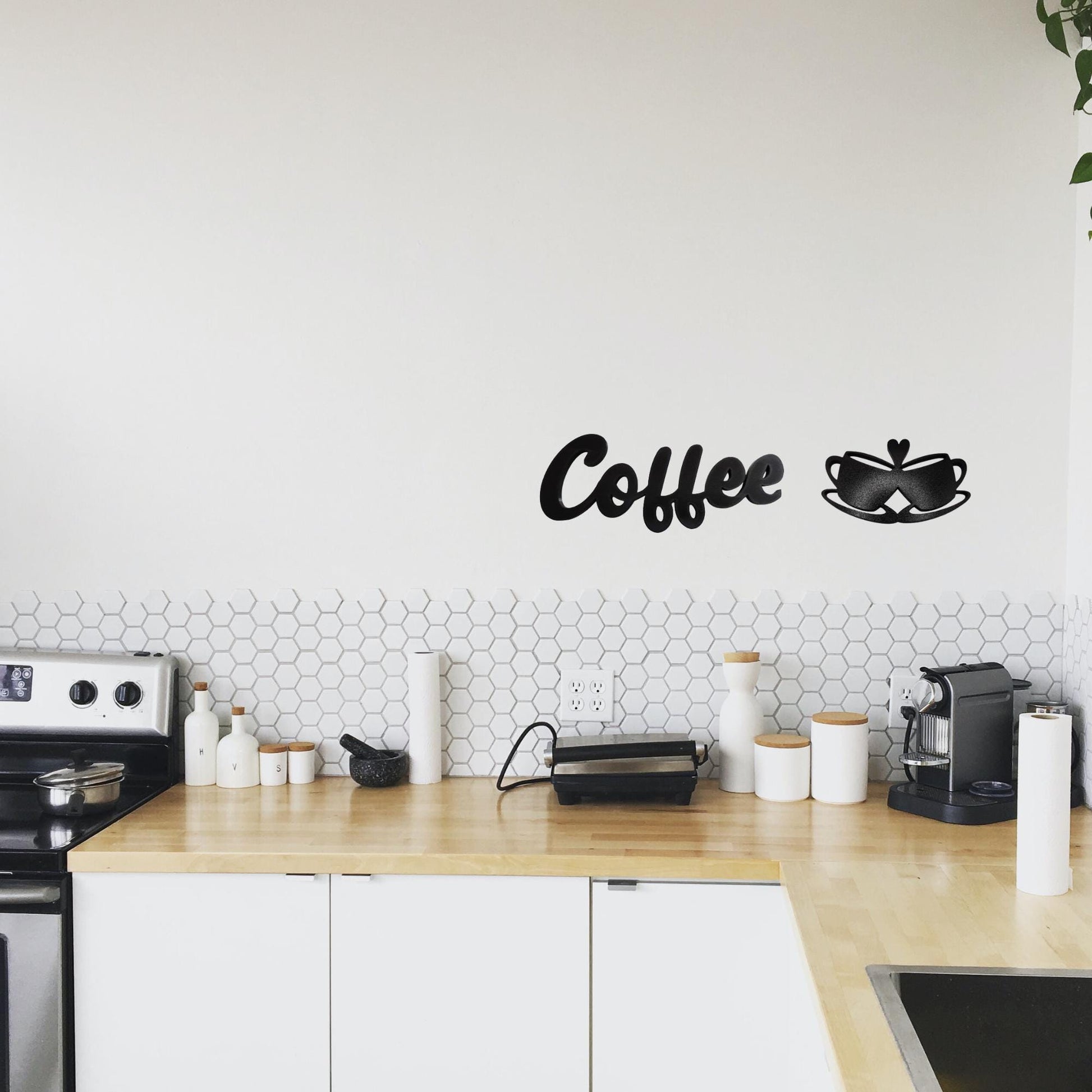 Double Heart Coffee Cup Wall Sign – Perfect for Couples & Coffee Lovers, Kitchens, and Coffee Enthusiasts, Stands on itself too