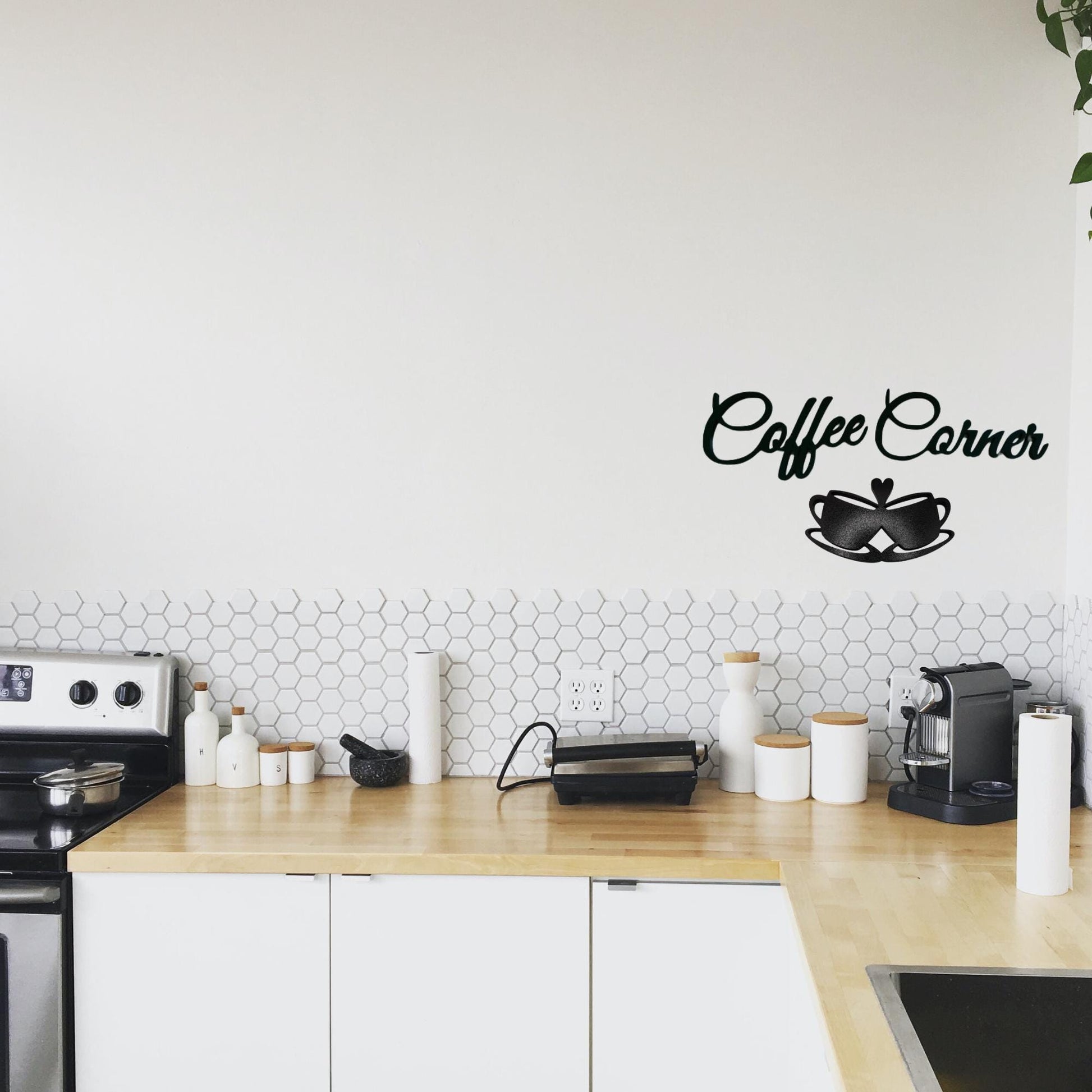 Double Heart Coffee Cup Wall Sign – Perfect for Couples & Coffee Lovers, Kitchens, and Coffee Enthusiasts, Stands on itself too
