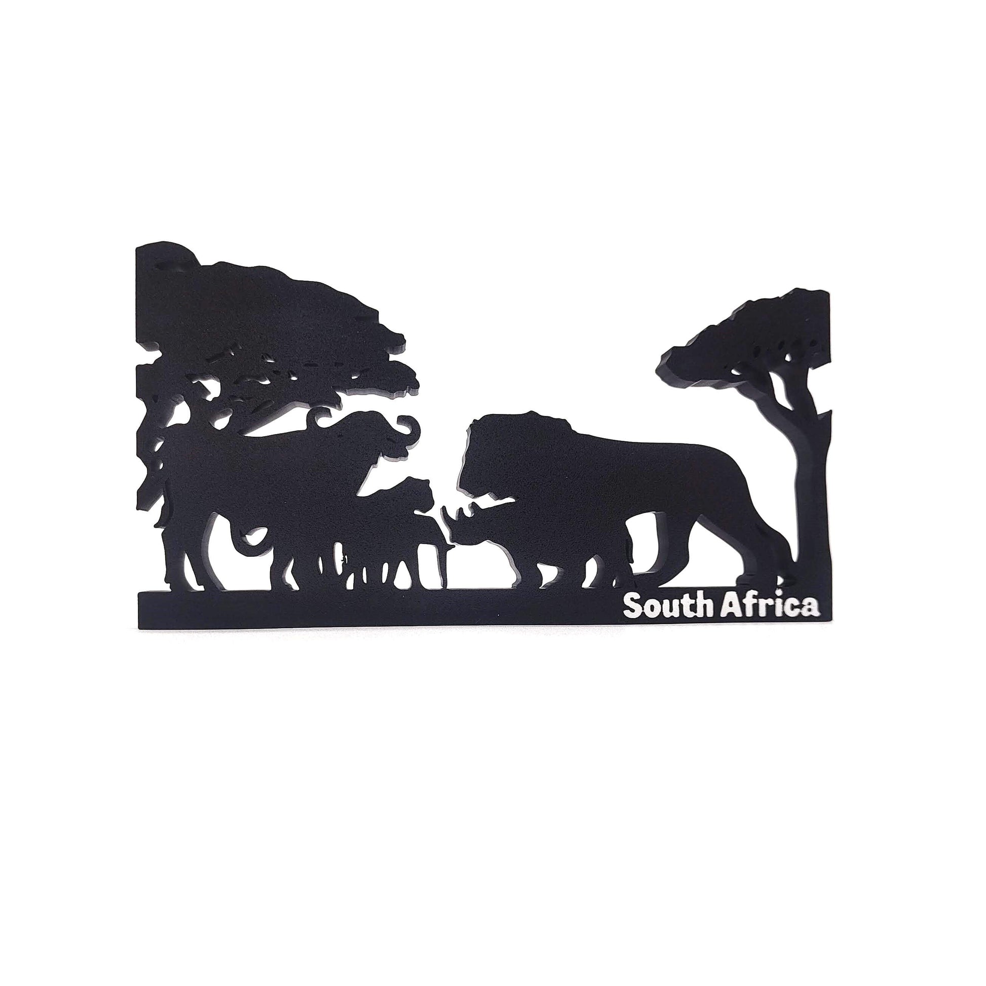 South Africa Big Five Safari Silhouette - African Wildlife Art Decoration Featuring Elephant, Rhino, Lion, and Acacia Trees