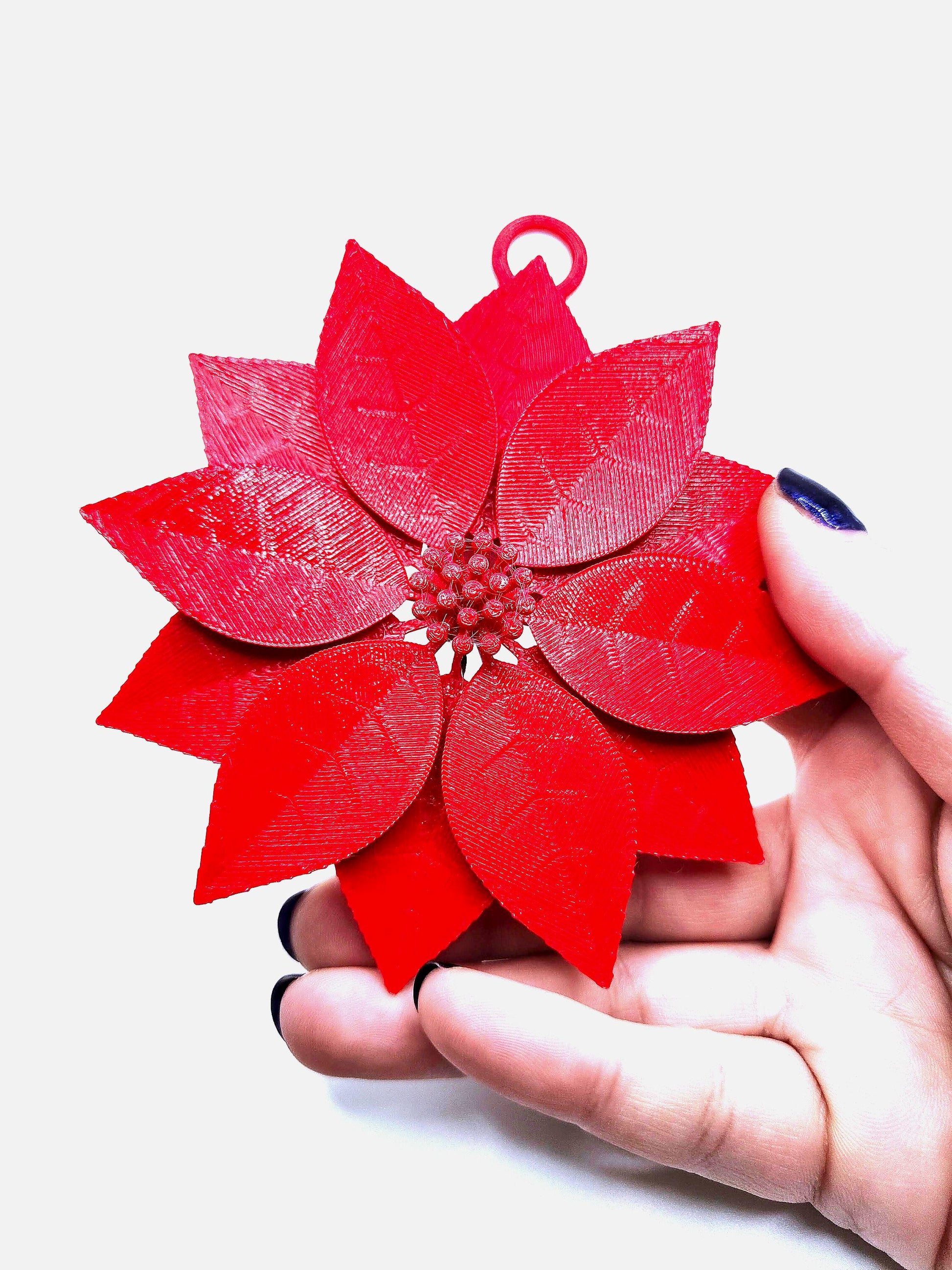 Red Poinsettia Christmas Ornament | Festive Floral Holiday Decor | Beautiful Winter Hanging Decoration for Christmas Tree