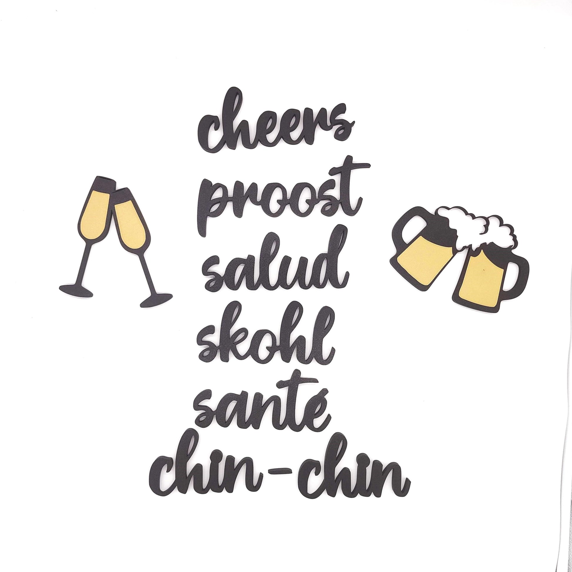 Bring Global Cheers to Your Space: Elegant Multilingual Wall Sign Featuring Toasts from Around the World,