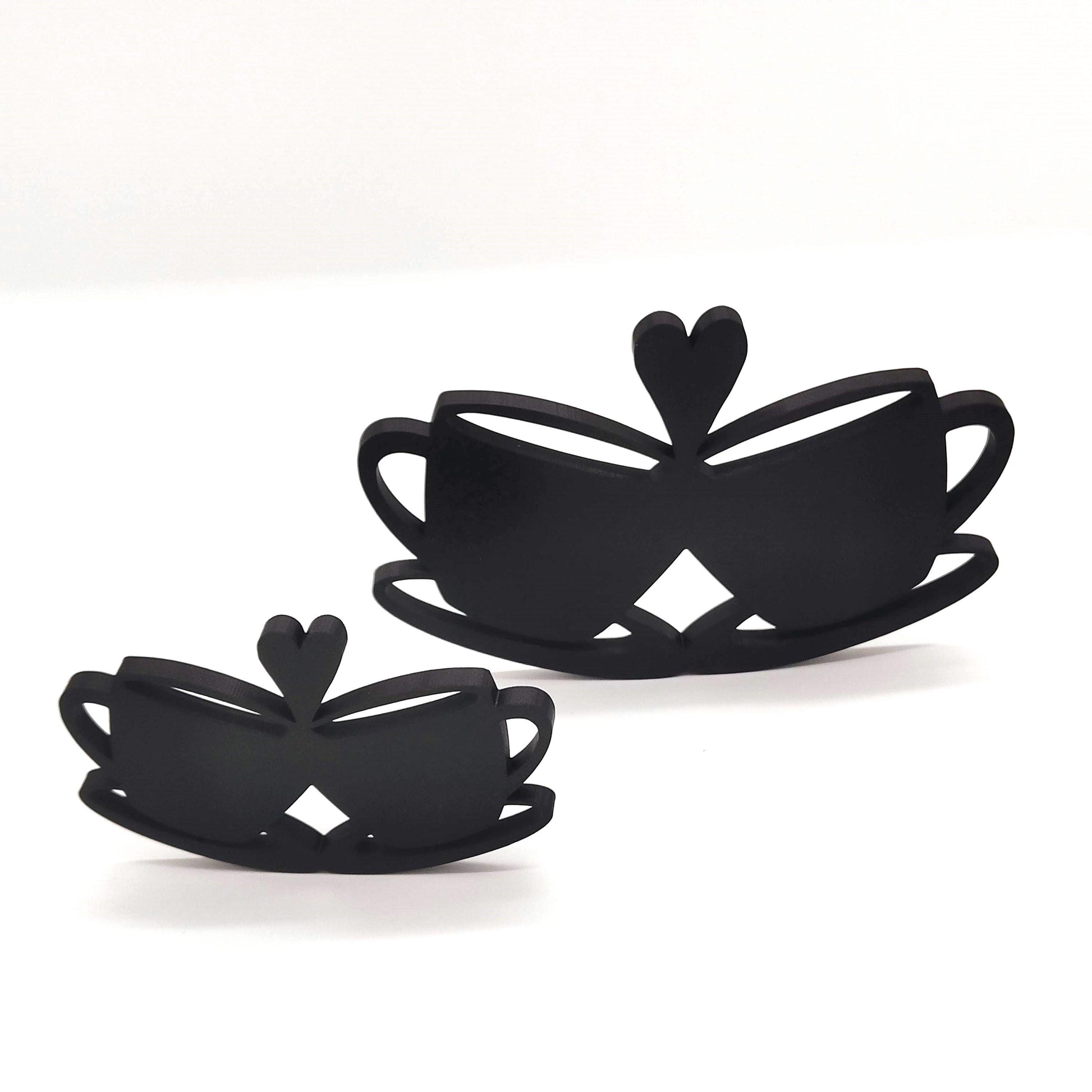 Double Heart Coffee Cup Wall Sign – Perfect for Couples & Coffee Lovers, Kitchens, and Coffee Enthusiasts, Stands on itself too