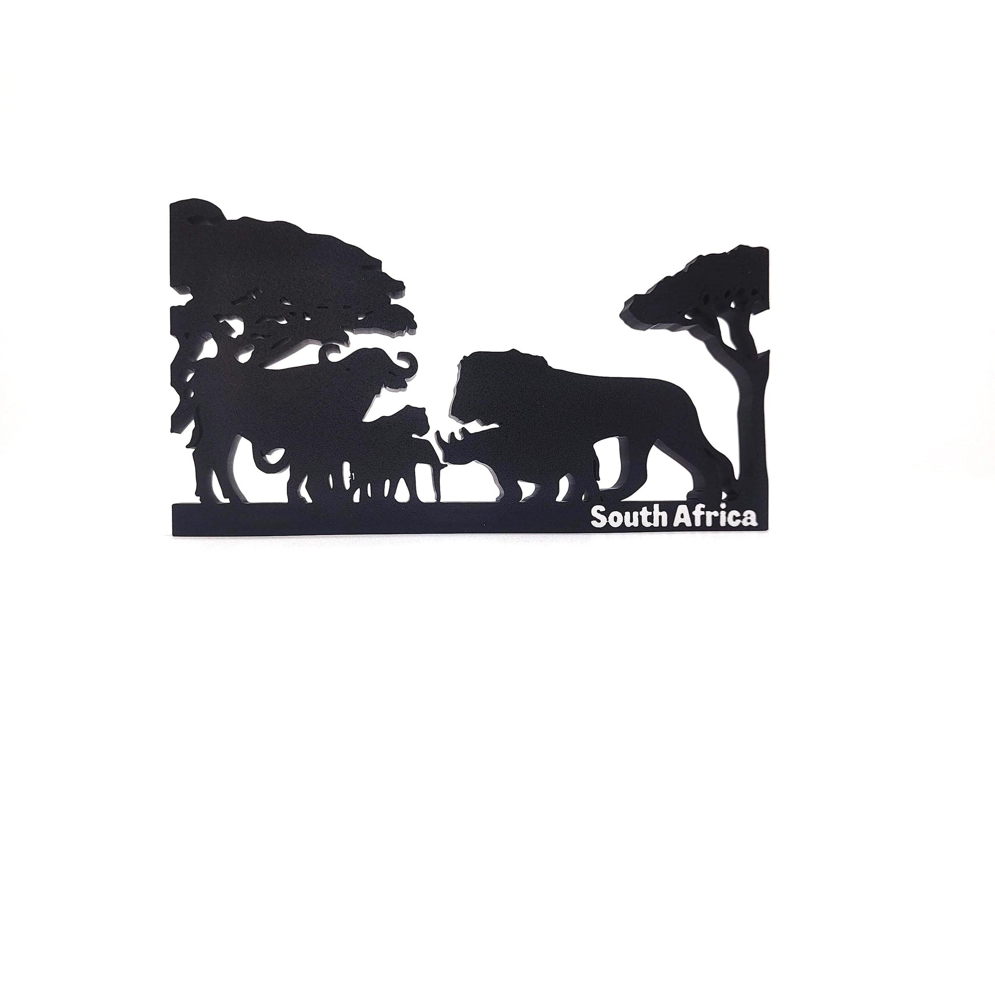 South Africa Big Five Safari Silhouette - African Wildlife Art Decoration Featuring Elephant, Rhino, Lion, and Acacia Trees