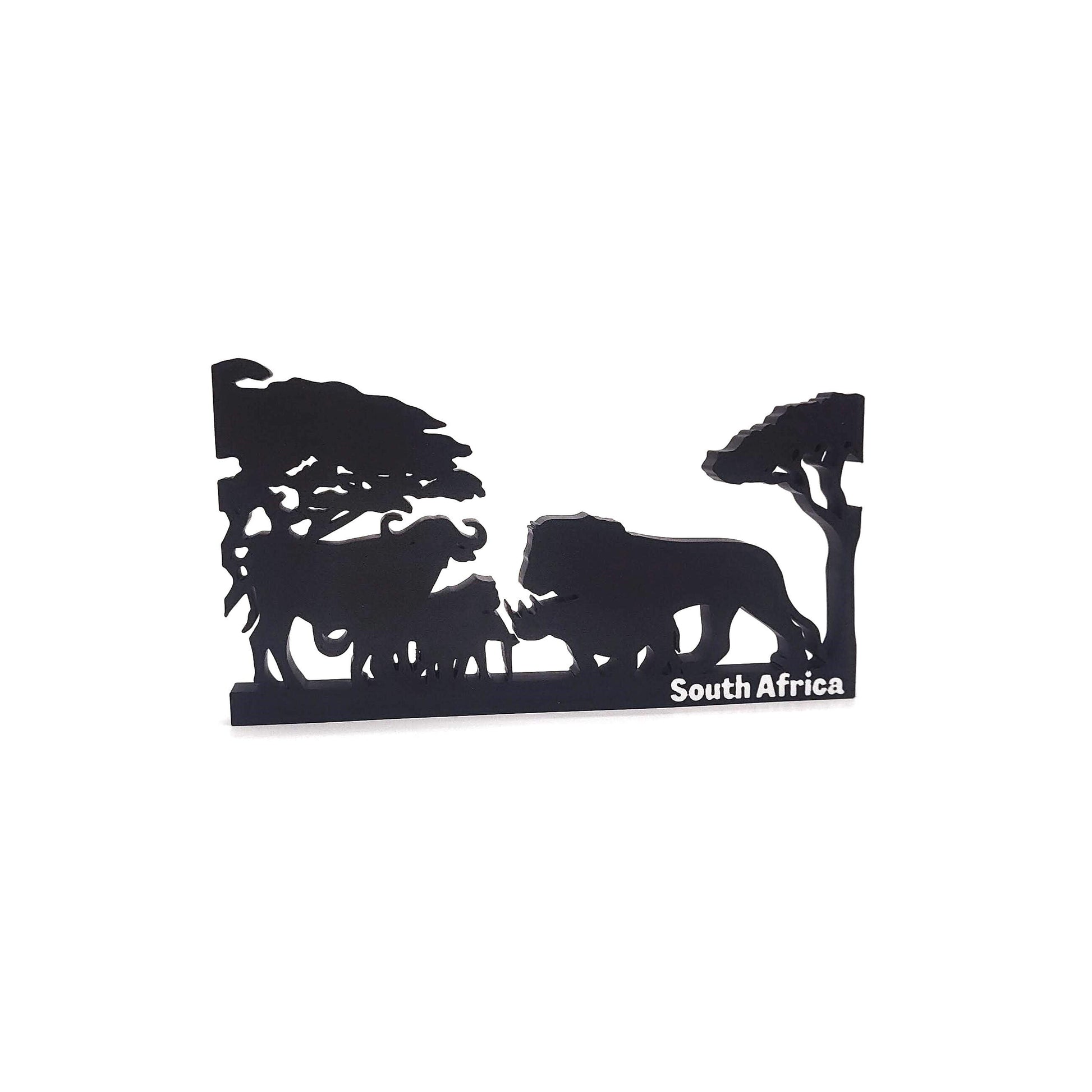 South Africa Big Five Safari Silhouette - African Wildlife Art Decoration Featuring Elephant, Rhino, Lion, and Acacia Trees
