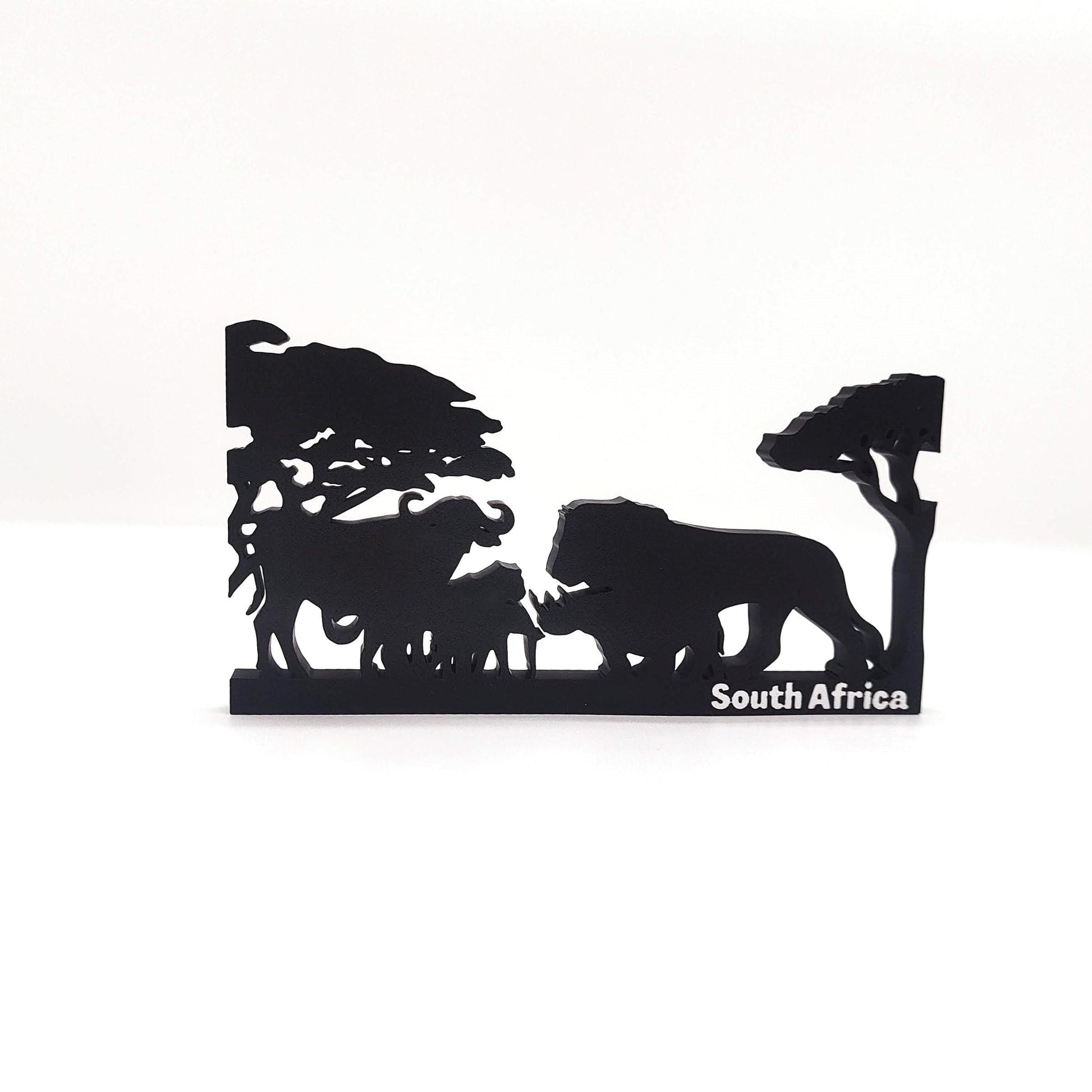 South Africa Big Five Safari Silhouette - African Wildlife Art Decoration Featuring Elephant, Rhino, Lion, and Acacia Trees