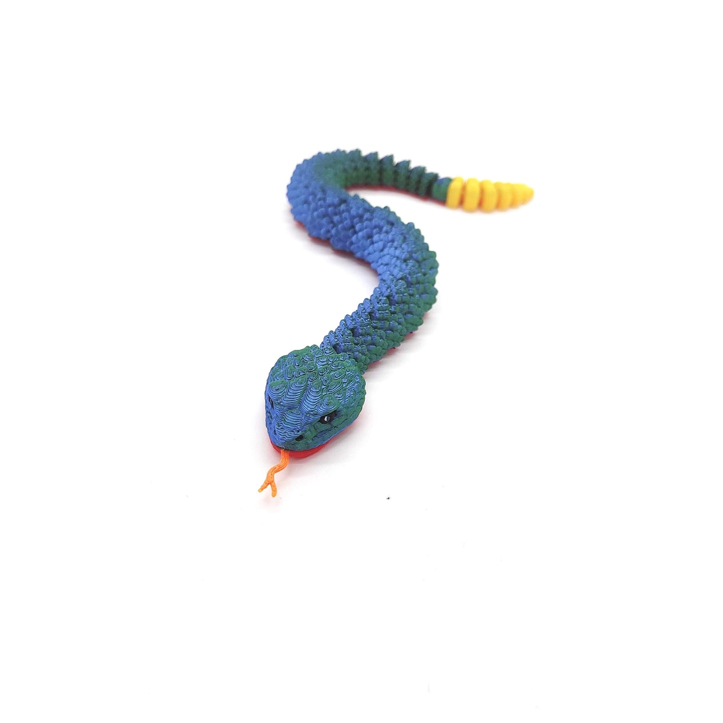 Realistic 3D-Printed Articulated Rattlesnake with Vibrant Colors and Movable Segments – A Striking Decorative Piece or Educational Toy