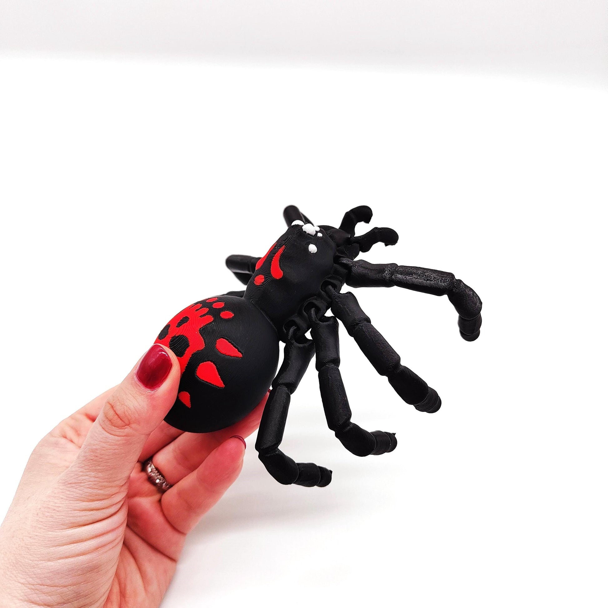 Black Widow Spider – Perfect for Display, Play, or Desktop Decoration, Halloween Decor, Flexible Spider, Scary Spider Red and White Accents