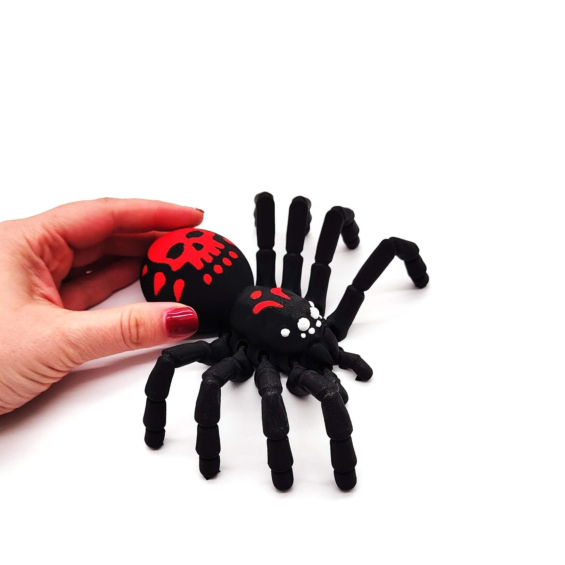 Black Widow Spider – Perfect for Display, Play, or Desktop Decoration, Halloween Decor, Flexible Spider, Scary Spider Red and White Accents