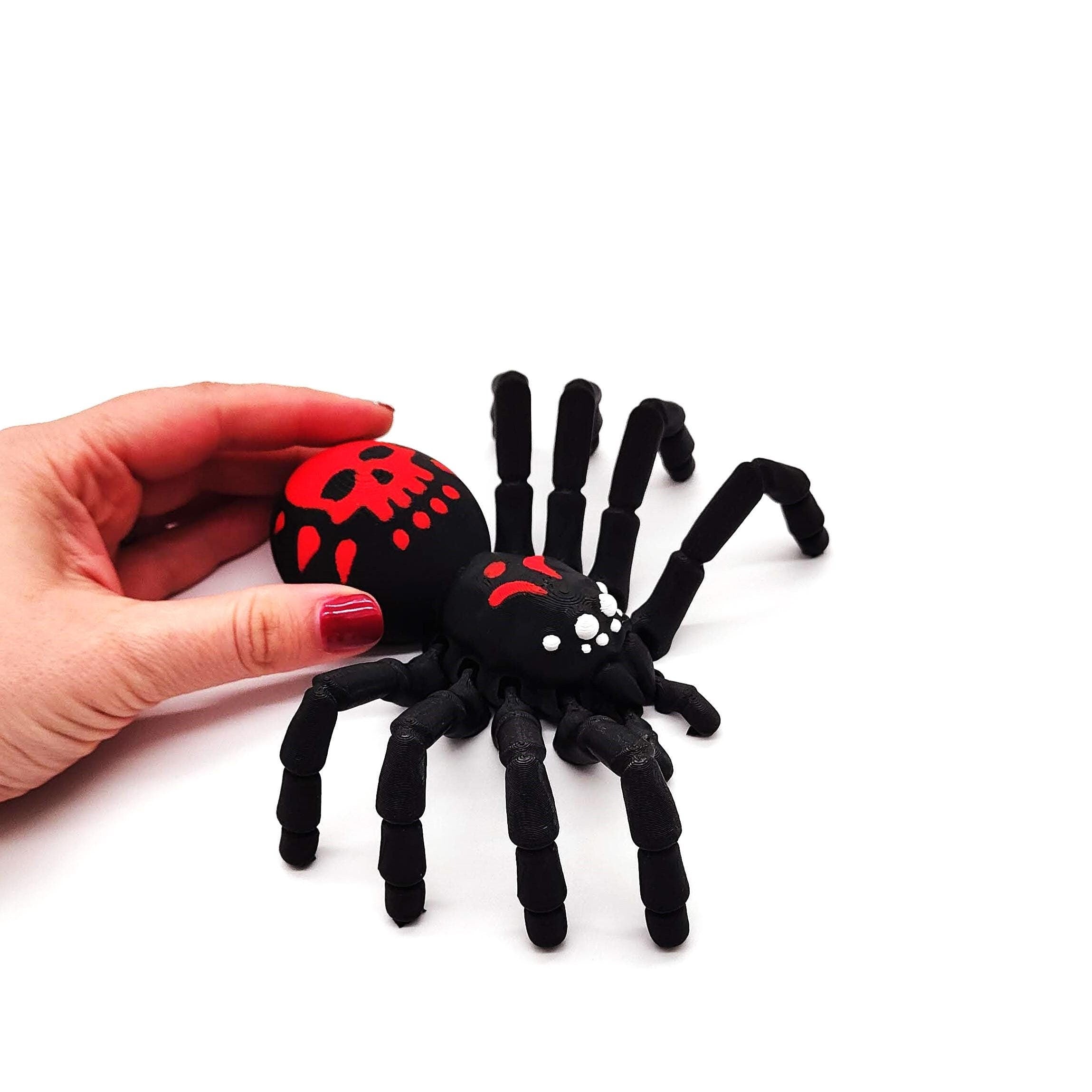 Black Widow Spider – Perfect for Display, Play, or Desktop Decoration, Halloween Decor, Flexible Spider, Scary Spider Red and White Accents