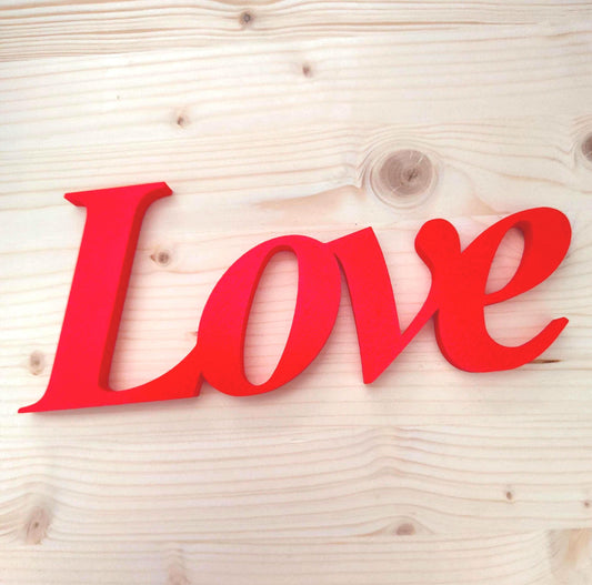 Love word sign, abstract modern design, red, 3D printed, elegant tabledecoration living room, home decor