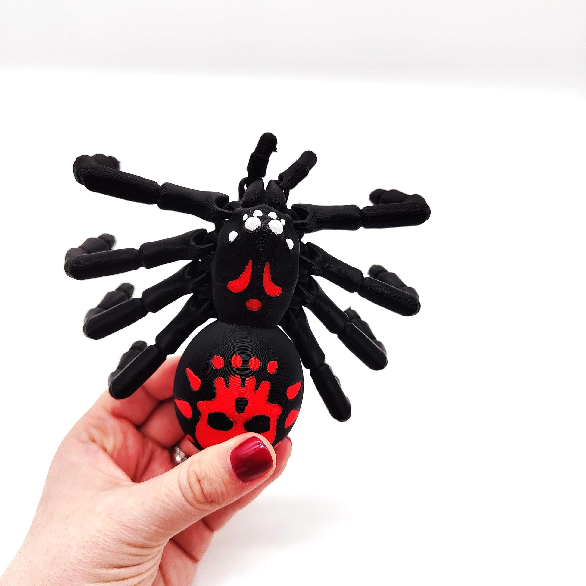 Black Widow Spider – Perfect for Display, Play, or Desktop Decoration, Halloween Decor, Flexible Spider, Scary Spider Red and White Accents