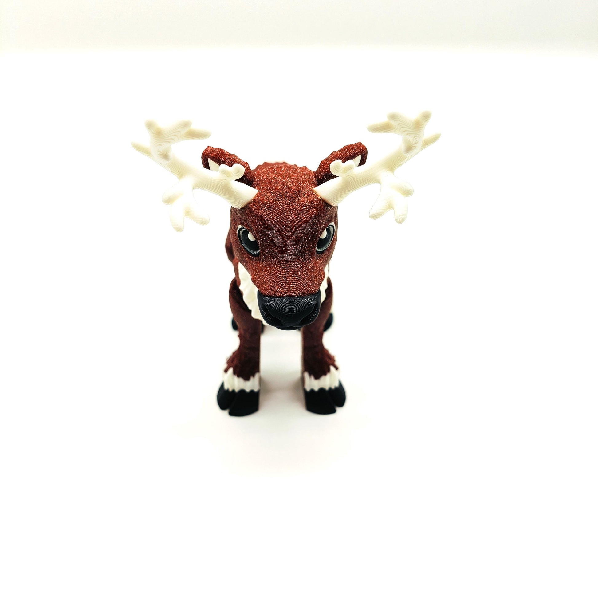 Delightful Articulated Reindeer Figurine Featuring Festive Glitter Finish, Intricate Antlers, and Whimsical Design Perfect for Holiday Decor