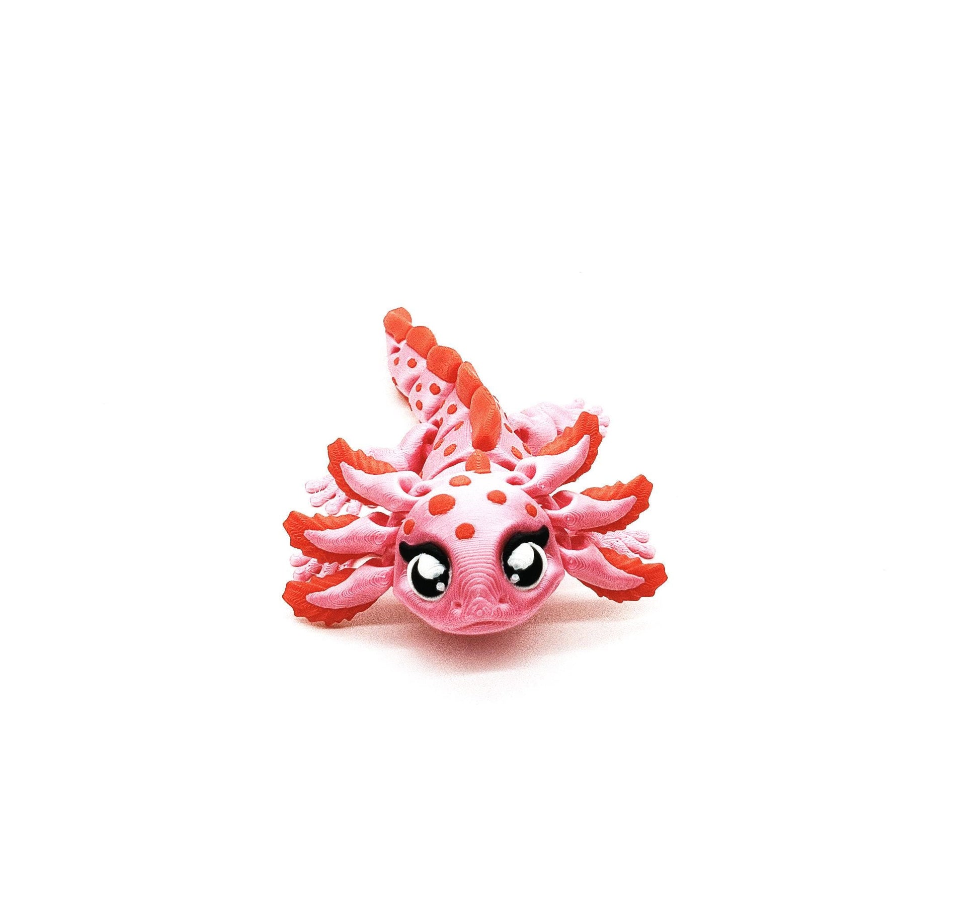 Axolotl-figuur – Roze en rood gevlekte flexibele fidget-axolotl – schattig salamandercadeau voor hem of haar – amfibie verzamelobject voor op het bureau