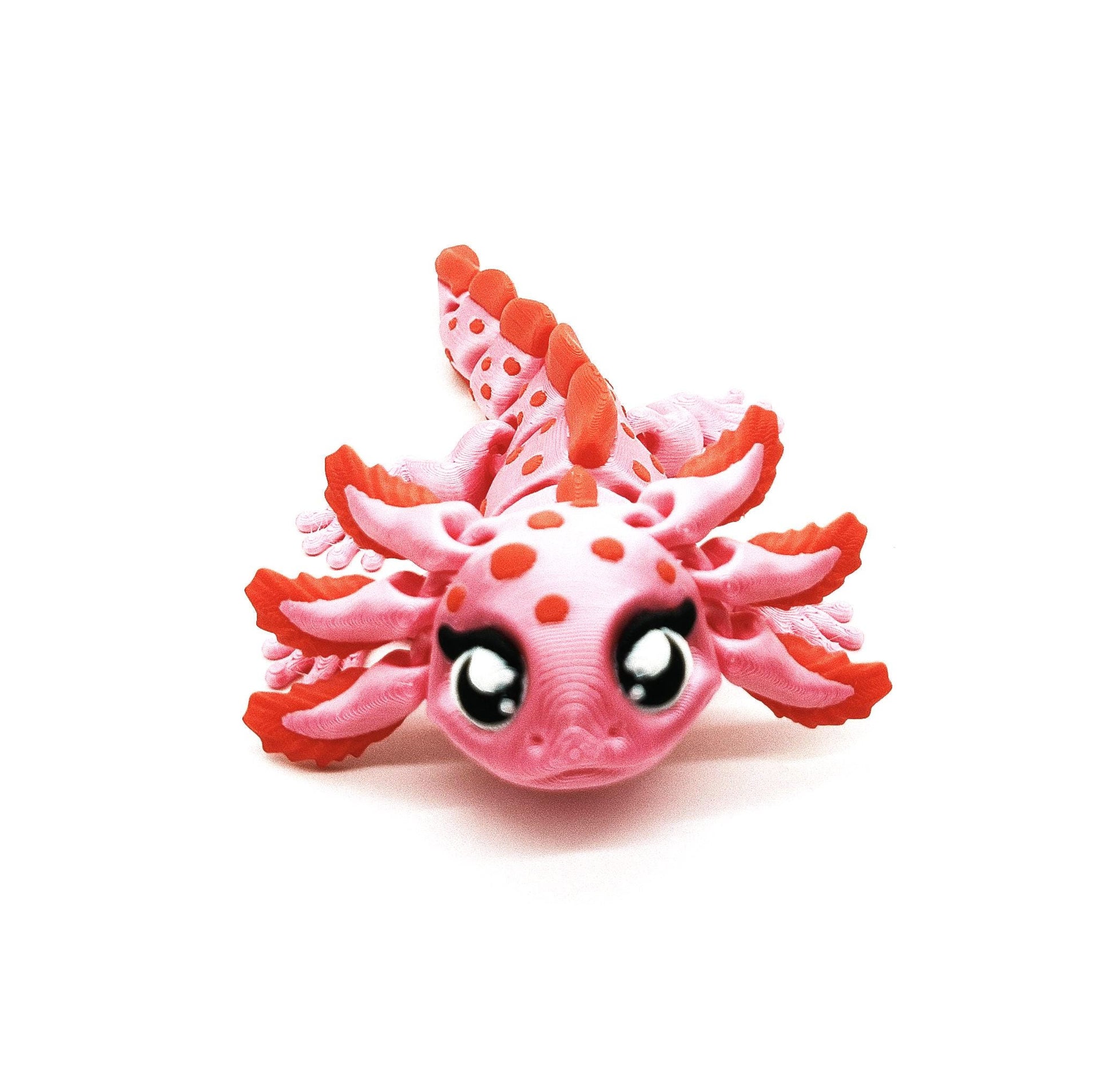 Axolotl-figuur – Roze en rood gevlekte flexibele fidget-axolotl – schattig salamandercadeau voor hem of haar – amfibie verzamelobject voor op het bureau
