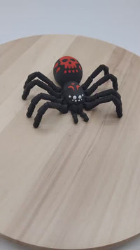 Black Widow Spider – Perfect for Display, Play, or Desktop Decoration, Halloween Decor, Flexible Spider, Scary Spider Red and White Accents