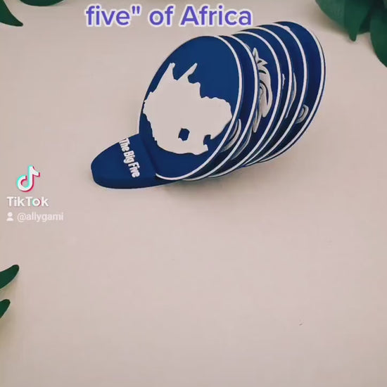 Coaster set (6):  lion, leopard, rhinoceros, elephant, buffalo and the map of South Africa | coasters, handmade | The big five