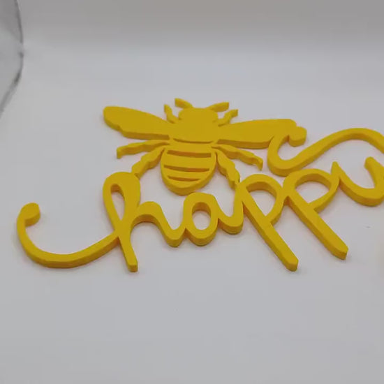 Bee happy wall art, nursery or kindergarten wall sign, living room decoration, sign home letters decor, 3D letter motivational quote, school