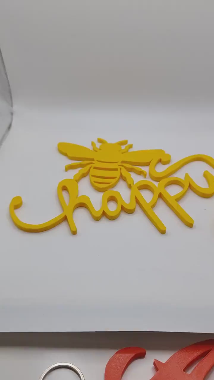 Bee happy wall art, nursery or kindergarten wall sign, living room decoration, sign home letters decor, 3D letter motivational quote, school