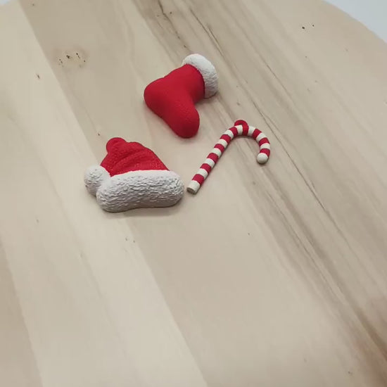 Set of 3 Christmas Decorations - 3D Printed Candy Cane, Santa Hat, and Stocking Ornaments - Festive Holiday Decor