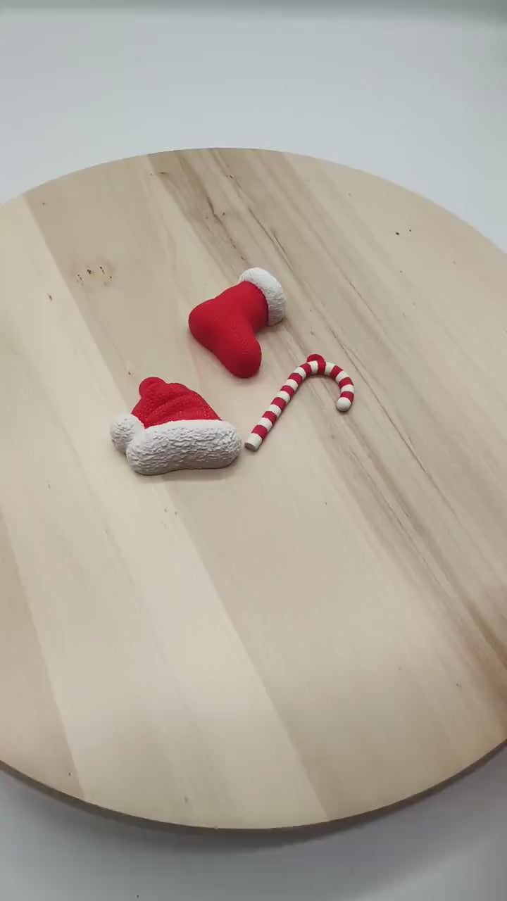 Set of 3 Christmas Decorations - 3D Printed Candy Cane, Santa Hat, and Stocking Ornaments - Festive Holiday Decor